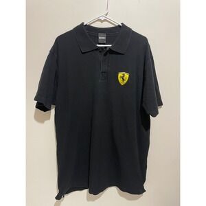Ferrari Scuderia Mens Black Short Sleeve Polo Shirt Shield Logo Large